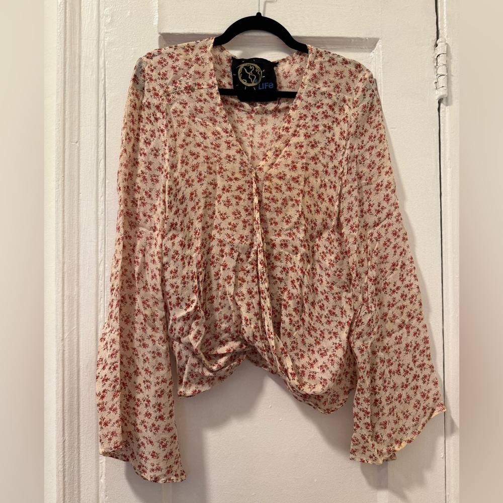 Planet Blue Blue Life Hayley Floral Print Blouse with Draped Front